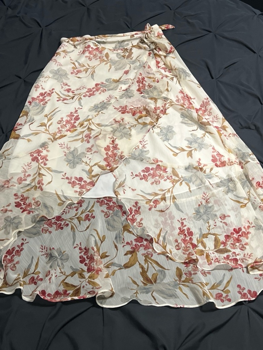 Vince Camuto Cream Floral Wrap Skirt with Pink & Gray Accents